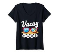 Femme Vacay Mode Lunettes de Soleil d'été Design pour Vacances à la Plage T-Shirt avec Col en V