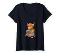 Femme Vache Élandaise Mignonne Lit Un Livre T-Shirt avec Col en V