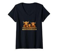Femme Vache Highland 'The GingerBerries; T-Shirt avec Col en V