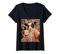 Femme Vache Selfie Meme Humour Maman Ferme Mignon Amour Appréciation T-Shirt avec Col en V