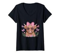 Femme Vache tournesol Highland - Bovins - Ferme - Élevage bovin T-Shirt avec Col en V