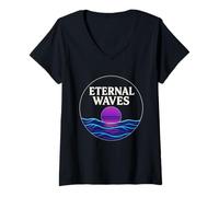 Femme Vagues éternelles coucher de soleil mer T-Shirt avec Col en V