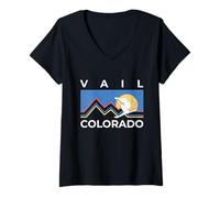 Femme Vail Ski Town Colorado Rocky Mountains Voyage Vintage Ski T-Shirt avec Col en V