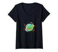 Femme Vaisseau Spatial approchant Une exoplanète lointaine T-Shirt avec Col en V