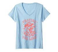 Femme Valentines Day Praying for Love Cowgirl T-Shirt avec Col en V
