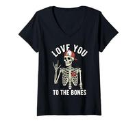 Femme Valentines Day Skeleton Rocker Love You to The Bones Rock on T-Shirt avec Col en V