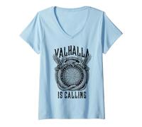 Femme Valhalla Appelle Les Serpents Vikings Rune Boussole Corbeaux T-Shirt avec Col en V