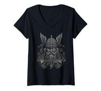 Femme Valhalla Odin Corbeau Loup mythes Nordiques Viking T-Shirt avec Col en V