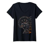 Femme Valhalla Wolf Boussole viking avec runes d'Odin T-Shirt avec Col en V