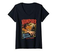 Femme Vampire Chat tigré Drakula Vampur Morsure Main drôle Halloween T-Shirt avec Col en V