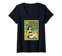 Femme Vampire Goth Summer Sunscreen SPF 666 T-Shirt avec Col en V