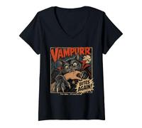 Femme Vampurr Bites Again! Chat Vampire Amusant Halloween Horreur T-Shirt avec Col en V