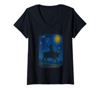 Femme Van Gogh Cowboy Bull Rider Rodeo Western T-Shirt avec Col en V