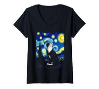 Femme Van Gogh Starry Night Cute Cat Moonlit Scene Cat Lovers T-Shirt avec Col en V