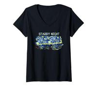 Femme Van Gogh Starry Night Line Art Coloriage étudiant Enseignant Vibe T-Shirt avec Col en V