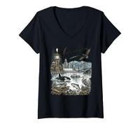 Femme Vancouver BC Nature Scene MT Rainier Orca Eagle Seal T-Shirt avec Col en V