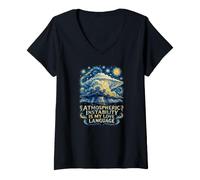 Femme Vangogh Météorologue École-Enseignant Météorologie T-Shirt avec Col en V