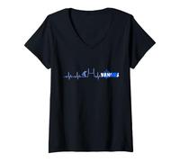 Femme Vannes Mon Cœur Bat Rugby Supporter Vannes Bretagne T-Shirt avec Col en V