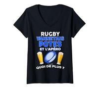Femme Vannes Rugby Apéro Bière Et Copains Quoi De Plus Homme Femme T-Shirt avec Col en V