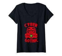 Femme Vapor Cyber Wave Masque Gothique Gothique T-Shirt avec Col en V