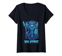 Femme Vaporwave Valkyrie Viking Mythologie Nordique T-Shirt avec Col en V