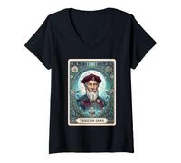 Femme Vasco da Gama Portugal Marin T-Shirt avec Col en V