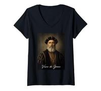 Femme Vasco da Gama Portugal Marin T-Shirt avec Col en V