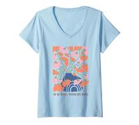 Femme Vase Floral Abstrait Arc-en-Ciel sérénité Art T-Shirt avec Col en V