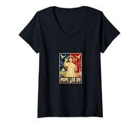 Femme Vatican Pape Léon XIV Foi catholique T-Shirt avec Col en V