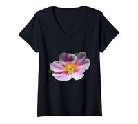 Femme Vecteur floral rose des prairies sauvages T-Shirt avec Col en V