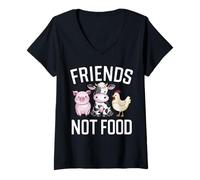 Femme Vegetarian Friends Not Food Cochon Vache Poulet Végétalien T-Shirt avec Col en V