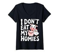 Femme Végétarien, Je ne Mange Pas Mes potes T-Shirt avec Col en V