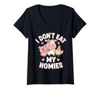 Femme Végétarien, Je ne Mange Pas Mes potes T-Shirt avec Col en V