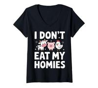 Femme Végétarien, Je ne Mange Pas Mes potes T-Shirt avec Col en V