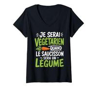 Femme Végétarien Quand Saucisson Sera Légume T-Shirt avec Col en V