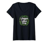 Femme Veggie Vibes Only Plant Based Vegetarian Vegan Lifestyle T-Shirt avec Col en V