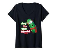 Femme VeggieTales Joy to The World Larry The Cucumber T-Shirt avec Col en V