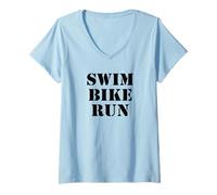 Femme Vélo de Natation en Fer inspiré du Triathlon T-Shirt avec Col en V