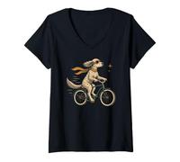 Femme Vélo d'équitation Anglais pour Amoureux des Chiens T-Shirt avec Col en V