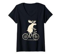 Femme Vélo d'équitation en Forme d'élan T-Shirt avec Col en V