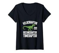 Femme Velociraptor Distanceraptor Timeraptor Dinosaure Racing Fun T-Shirt avec Col en V