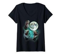 Femme Velociraptors Howl at the Moon - Parodie amusante de 3 loups T-Shirt avec Col en V