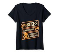 Femme Vélos, Lampes de Poche et Missions secrètes T-Shirt avec Col en V