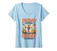 Femme Vendredi C'est Beau, Dimanche C'est Les Fleurs chrétiennes de Pâques T-Shirt avec Col en V