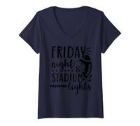 Femme Vendredi Soir et éclairage du Stade, fête des Fans de Football, Jour du Match, Maman et Papa T-Shirt avec Col en V