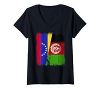 Femme Venezuela Afghanistan Demi Drapeau Patrimoine Afghan vénézuélien T-Shirt avec Col en V