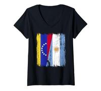 Femme Venezuela Argentine Demi drapeau Venezuela Argentine Racines argentines T-Shirt avec Col en V