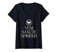 Femme Veni Sancte Spiritus Come Holy Spirit Catholic Pentecôte T-Shirt avec Col en V