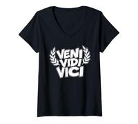 Femme Veni Vidi Vici Le Gagnant du Texte Latin Prend Tout T-Shirt avec Col en V