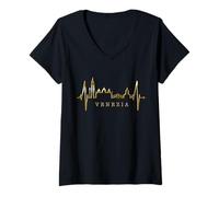 Femme Venise Skyline Battement de Cœur Italie J'aime Venezia T-Shirt avec Col en V